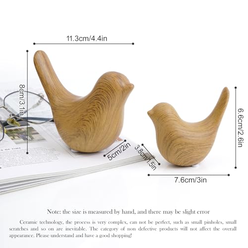 Elegant Wood Look Small Bird Sculptures,Modern Abstract Art Pieces for Bookshelf Decor, Coffee Table Decor, and Luxury Home Decor Accents(2Pcs Set) - color: Wood Look