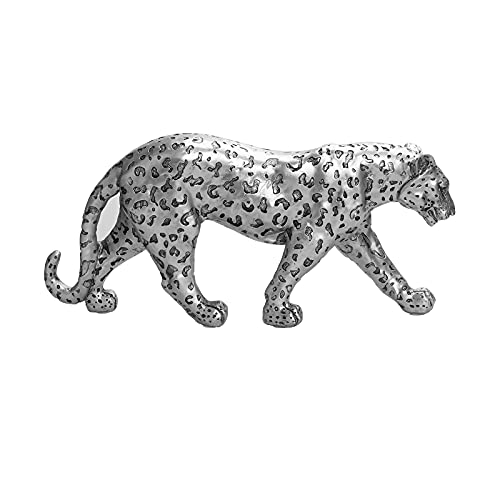 Cheetah Statue Home Decor Leopard Sculpture Resin Sitting Cheetah Figurine Desktop Table Top Ornament Decoration for Home Office-Gold Or Silver (Walking-Silver) - color: Silver