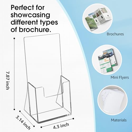 MaxGear Acrylic Brochure Holder 4 Inch, Clear Plastic Countertop Literature Holders, Trifold Flyer Display Stand for Pamphlets, Booklets, Magazines, Menus, Multi Purpose Organizer for Office, 6 Pack - size: 4''x9'', style: 6 Pack