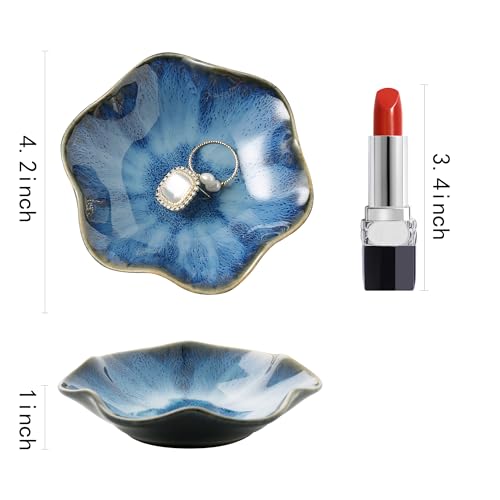 Ceramic Ring Dish, Jewelry Dish Holder, Small Trinket Tray Plate for Earrings Rings Necklaces Keys, for Mom Friend Sister, Dark Blue - color: Dark Blue