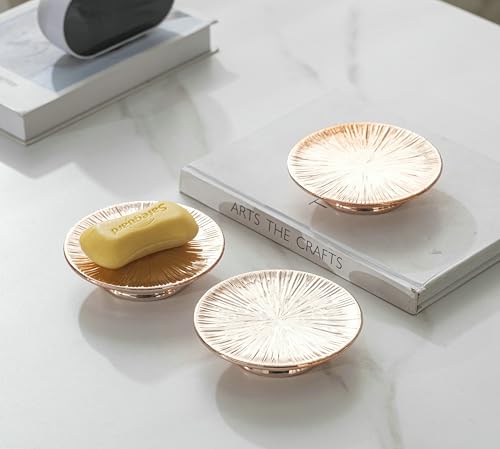ADAVAS.Y&G Ceramic Rose Gold Candle Plate Set, 3-Piece – Decorative Candle Holder Tray for Pillar Candles, Jewelry, Trinkets or Bathroom Counter – Elegant Rose Gold Finish for Tabletop & Home Décor - color: Rose Gold