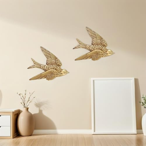 VOSAREA 2PCS Bird Wall Art Bird Wall Figurine Swallow Wall Sculpture Resin Wall Hanging Decor 3D Sculpted Floating Wall Sculpture Antique Swallow Hanging Ornament (4.91X3.93X0.59inch)