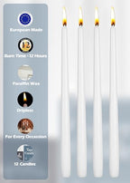 Hyoola 12 Pack Tall Taper Candles - 14 Inch White Dripless, Unscented Dinner Candle - Paraffin Wax with Cotton Wicks - 12 Hour Burn Time - size: 14 inch
