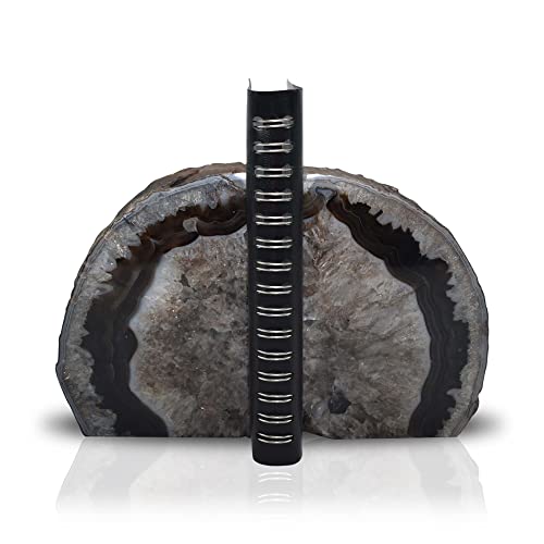 Nature's Decorations A Quality Black Agate Geode Bookends - Heavy Duty with Non-Skid Rubber Bumpers for Shelves, Office, Home Decor - Cool Crystal Stone (1 Pair 6-8 LB) - color: Black, size: A Grade 6 - 8 Lbs