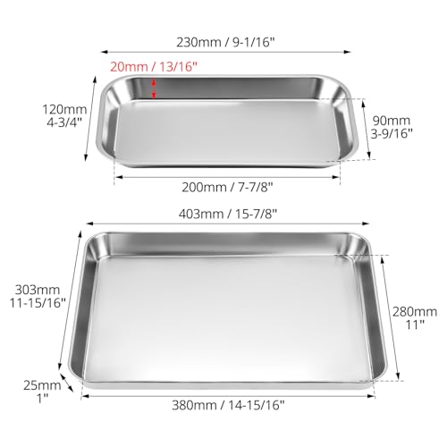 QWORK Stainless Steel Instrument/Tool Organizer Trays, Service Trays (3 x Small Size, 1 x Large Size