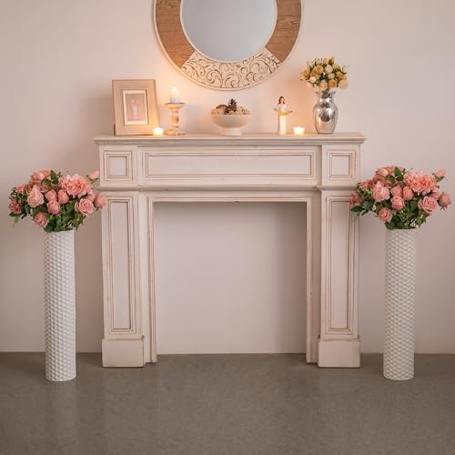 Sziqiqi White Tall Floor Vase: 27.6in Metal Modern Cylinder Floor Vases for Fireplace with Honeycomb Texture - Set of 2 Large Decorative Vase Home Decor for Living Room Bedroom Home Corner Indoor - color: White