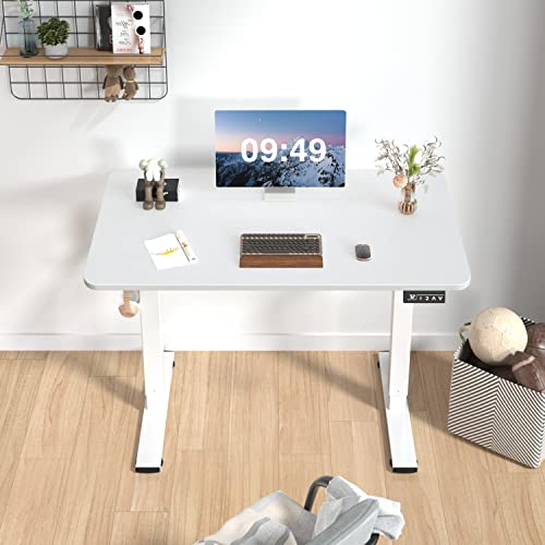 Furmax Electric Height Adjustable Standing Desk Large 40 x 24 Inches Sit Stand up Desk Home Office Computer Desk Memory Preset with T-Shaped Metal Bracket, White - color: White, size: 40 Inch