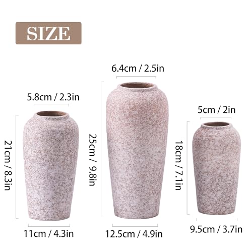 Stone Vase Set 3 Modern Decor Ceramic Vases Rustic Farmhouse Home Tea Table Office Room Desk Large Vases Ornament Pottery - color: 17 Khaki