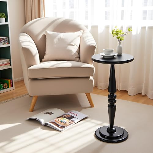 SwallowLiving Black Side Table, 25" Tall Small Round End Table for Small Spaces, Solid Pine Wood Pedestal Drink Table, Narrow Accent Table for Living Room, Bedroom & Entryway, Matte Black Finish - color: Black Spindle