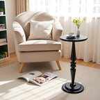 SwallowLiving Black Side Table, 25" Tall Small Round End Table for Small Spaces, Solid Pine Wood Pedestal Drink Table, Narrow Accent Table for Living Room, Bedroom & Entryway, Matte Black Finish - color: Black Spindle