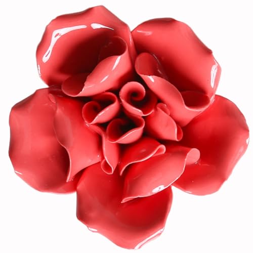 Ceramic Flower Wall Decor Handmade Rose Art Flower for Living Room Home Hallway Bedroom Kitchen Farmhouse Bathroom Dining Room Camellia Red 4.7 in - color: Camellia Red, size: 4.7 in