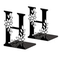 Peacoblue Metal Bookends for Shelves, Modern Decorative Heavy Duty Study Book Ends Stoppers for Office Desk Shelf, Room 5.3"x4.3"x7.1" Cast Iron Tall Bookends 1 Pair (Letter H with Flowers) - style: Letter H with Flower