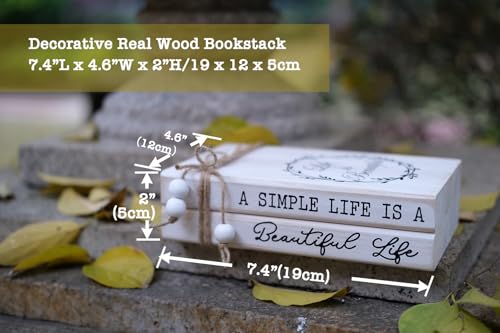 LIVDUCOT Decorative Books for Home, White Faux Books for Decoration, Rustic Farmhouse Display Wood Book Stack Coffee Table Decor Set of 2 (A Simple Life Is A Beautiful Life) - color: Life is beautiful