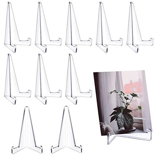 Bucherry 10 Packs Mini Easel Display Stand Acrylic Small Plastic Easel Holder Acrylic Stand for Display Place Card Holders for Home Office 3.4 x 2.5 Inch(Clear)