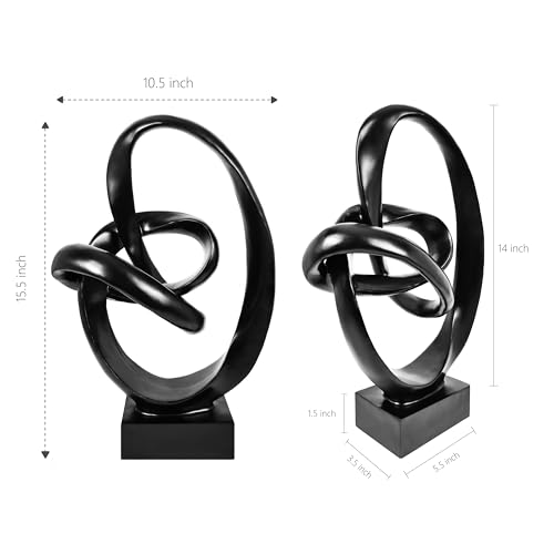 Knot Sculptures, Modern Coffee Table Statues, Abstract Center Piece for Home Office, Dining Living Room Desk Decor, Bookends, 15.5 x 10.5 inch, Black - color: Black
