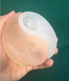 Selenite Stone Orange and White Yin Yang Tea Light Candle Holder, Handcrafted from Morocco