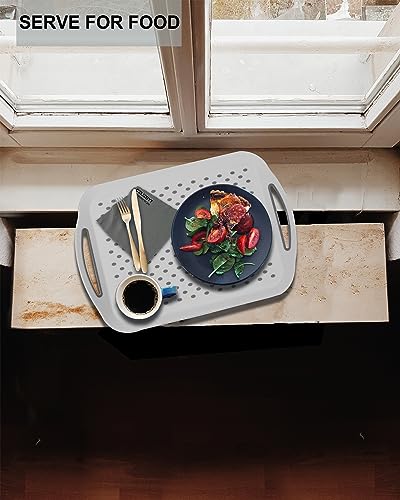 Large Nonslip Serving Tray with Handles, Silicone Grippy Dots Lap Food Trays for Eating, Dishwasher Safe Serve for Breakfast Dinner Snack Fruit Appetizers Beverage, Rectangular, Set of 2, White - color: White