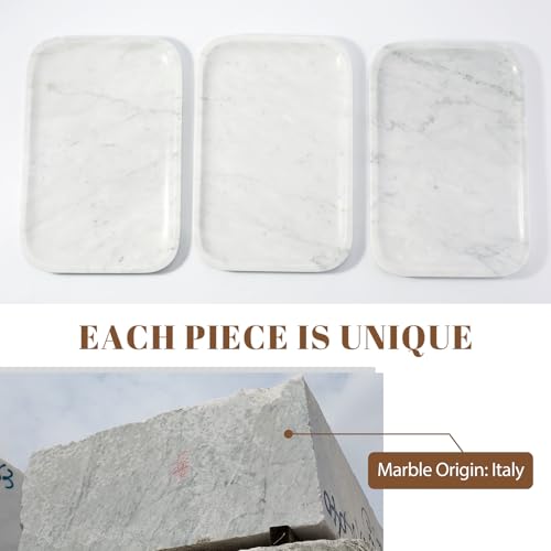 Koville Marble Tray, 12"x8" Marble Vanity Tray for Countertop Bathroom Kitchen Dresser, Decorative Catchall Trays for Perfume Jewelry, Rectangular Stone Serving Tray(Bianco Carrara) - color: Bianco Carrara