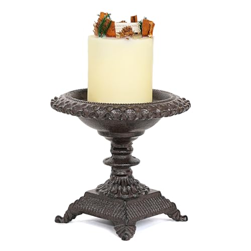Sungmor Cast Iron Candle Holder - Rustic Style Decorative Pillar Candle Holders, Center Pieces Decoration for Table, Modern Farmhouse French Country Decor, 6.5" Candle Stand Fits Multi-Size Candles - color: Flower - 5.7inch Tall