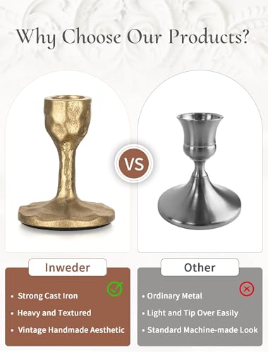 Antique Brass Candlestick Holders: Cast Iron Taper Candle Holder Handcrafted Gold Vintage Candle Sticks Holder Rustic Fall Decor for Dinning Table Mantel Home Party Set of 2