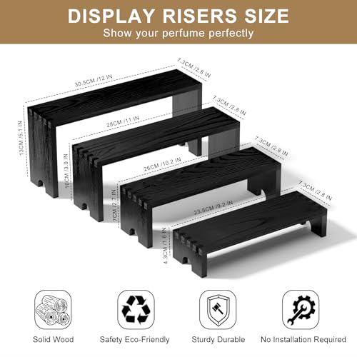 4 Set Black Wooden Tiered Riser Display Stands for Vendor Events,Stackable Wood Cupcake Stand,Farmhouse Decor Wood Dessert Table Display Set,Vendor Booth Display Items,Food Display Risers for Party - color: Black, size: 4 PACK