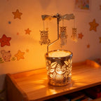 Carousel totary Candle Holder Spinning irthday Gifts for Women, Mom, Wife, Girlfriend, Sister, Her, Metal Windmill Tea Light for Female Friends (Silver owl) - color: Silver Owl