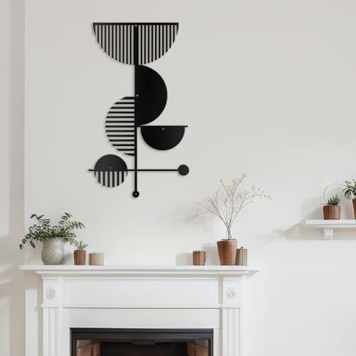 SIGNLEADER Metal Wall Decor Boho Geometric Lines Minimalist Modern Luxury Wall Sculpture Hangings 3D Statue Home Decoration for Living Room, Bedroom, Bathroom, Kitchen, Fireplace, Office - 18" Black - color: Gry42-2405-m42, size: 18" Black