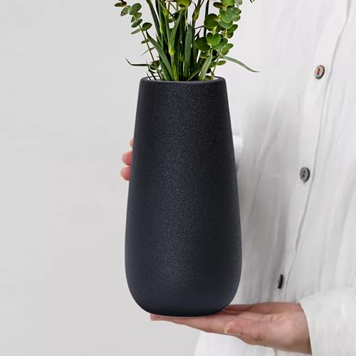 D'vine Dev 10 Inch Raven Grain Elegant Oval Ceramic Vase for Flowers, Home Décor Vase with Design Box, VS-LD-B-3 - color: Raven Grain, size: 10 Inch