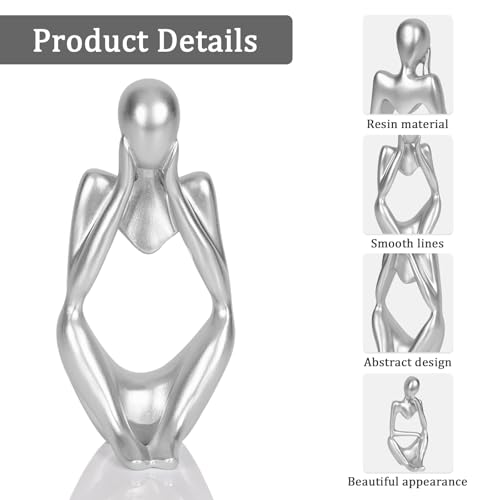 Sandstone Resin Thinker Style Abstract Sculpture Statue Collectible Figurines Home Office Bookshelf Desktop Decor (Small Silver, Focus) - color: Small Silver, size: Focus 1pc