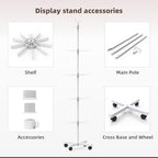 Retail Display Racks 5 Tier Spinning Display Stand, Movable Shop Spinner Rack with Hooks, Retail Display Stand for Jewelry Keyring Hats Socks Toys (White) - color: White, style: 5 Tier