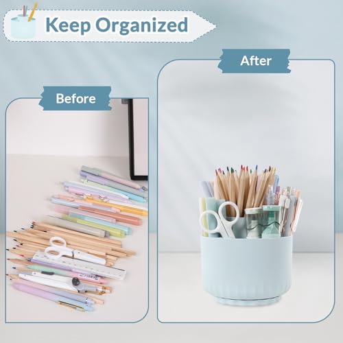SKYDUE 360 Degree Rotating Desk Organizer, Dual-Purpose Pencil Pen Holder for Desk, Rotating Pencil Cup with 5 Slots, Office Supplies, Desk Decor for Office, School, Home - color: Blue