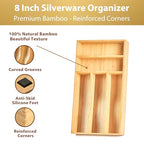 Umilife Bamboo Kitchen Drawer Organizer, 8 Inch Silverware Utensils Tray Holder for Small Drawer, Wood Caddy for Flatware Cutlery Knives - size: 8 x 15.5 inch (5 Slots)