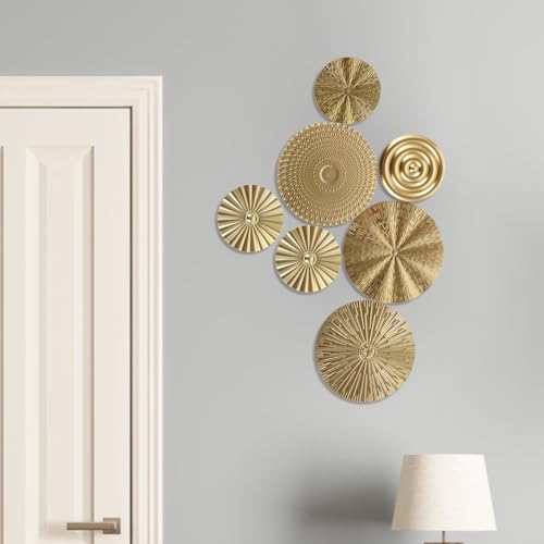 NUOBESTY 1 Set Metal Circle Wall Art Ornament Modern Golden Hanging Sculpture for Living Room Bedroom Bathroom Decoration
