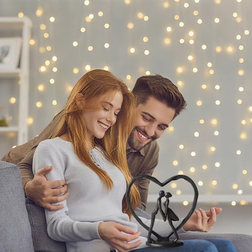 Anniversary Wedding Gift for Her Wife Husband Couple，Classic Black Metal Couple Figurine Heart Sculpture Love Statue，Romantic 1st to 60th Anniversary,Includes Present Box and Gift Card，Valentines Gift - color: Classic Black