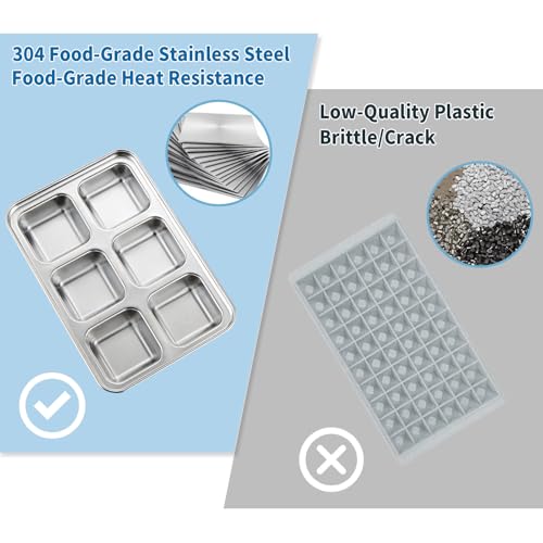 Stainless Steel Ice Cube Trays with Lid, Easy Release Durable Metal Ice Mold for Freezer, Ideal for Whiskey, Cocktails & Drinks (1 Pack) - color: 6-Cube Ice Tray - Pack of 1