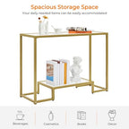 Yaheetech 42 Inch Console Table, Tempered Glass Entryway Table, Narrow Sofa Tables, 2-Tier Hallway Tables, Entrance Stand for Living Room Bedroom, Gold - color: Gold