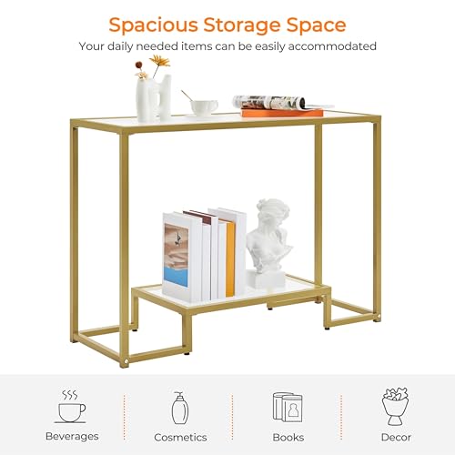 Yaheetech 42 Inch Console Table, Tempered Glass Entryway Table, Narrow Sofa Tables, 2-Tier Hallway Tables, Entrance Stand for Living Room Bedroom, Gold - color: Gold