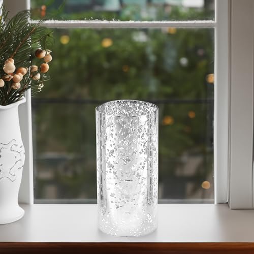 WGVI Hurricane Candle Holder Sleeve, W: 3", Ht: 6", Silver Speckled Glass Cylinder Open Both Ends, Chimney Tube Shade, 1 Piece - size: 3x6"H