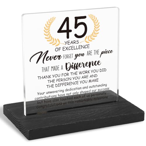 45Years Work Anniversary Desk Decor Gifts for Employee, 45th Grade Promotion Gifts for Coworker,Modern Transparent Acrylic Desk Plaque with Inspirational Quotes, 10 x 10 x 1.5 cm,XXY113 - style: 45Years Work Anniversary