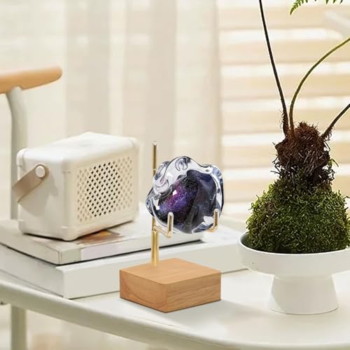 Rock Display Stand with Wooden Base, Adjustable Metal Arms Display Stands Crystal Display Stand Small Rock Collection Display Mineral Display Easel for Crystal Gemstones Geodes Fossils (Wooden Color) - color: Wooden Color