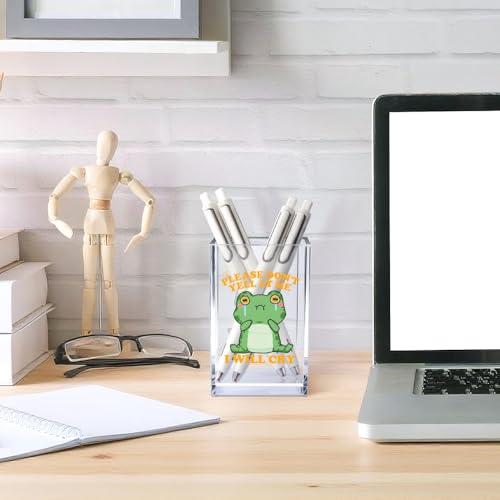 Please Don't Yell at Me I Will Cry Acrylic Cosmetic Pencil Pen Holder Cup, Funny Frog Desk Organizer Accessory for Home Office Decor, Frog Lover Gifts, Sarcastic Work Gifts for Coworker Teacher - style: Yell at Me