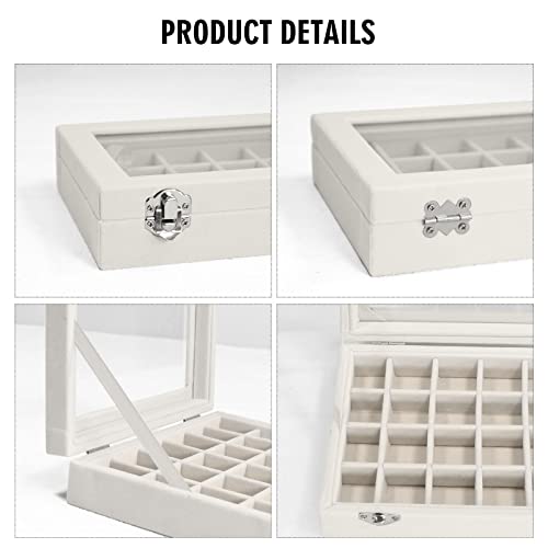 Vicoter Velvet Jewelry Box 24 Grid Jewelry Ring Display Organiser Box Tray Holder Earrings Storage Case for Girls Wife Mom Women (Beige) - color: Beige