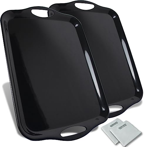 KAQAHIDO Large Melamine Serving Trays for Eating, 17.5’’ x 12’’ Serve Platter for Appetizer, Charcuterie, Food, Snack, Cupcakes, Dessert, BPA-Free, Dishwasher Safe Tray, Set of 2, Black - color: Black