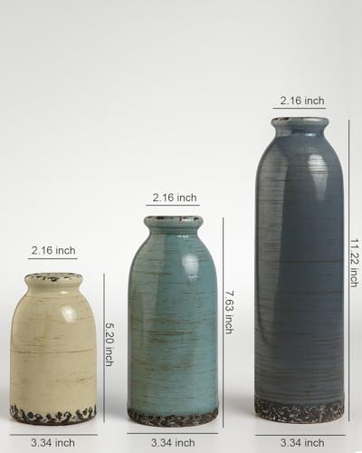 Morandi Ceramic Vase Set of 3 – Handmade Pottery Vases, Glazed Vintage Decor for Living Room, Table Centerpiece & Modern Rustic Home Styling - color: Morandi Colors01