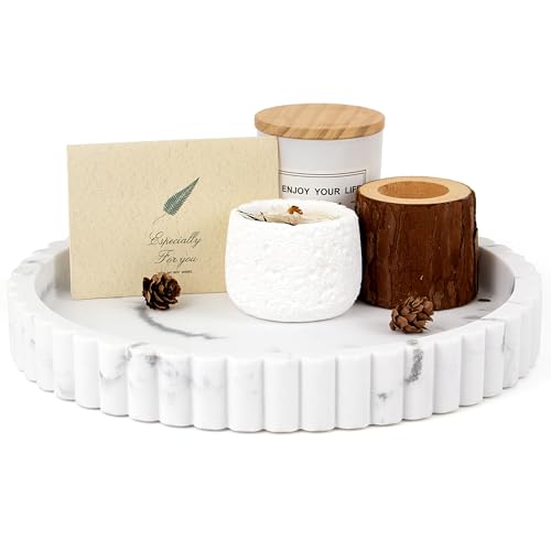 LIN CHUAN Decorative Coffee Table Tray, 11" Round Resin Coffee Table Centerpiece Tray for Home Decor, Modern Organizer for Living Room, Console or Dresser, Marble White - color: Marble White