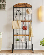 CHOEZON Grid Wall Panel 5.7' x 2' FT Grid Display Rack, 2 Pack Movable Gridwall Display Stand with 8 S-Shaped Hooks and 8 Garment Hooks, Floorstanding Wire Grid Rack, Rustic Brown and Black TCJ17P2BF - color: Rustic Brown and Black