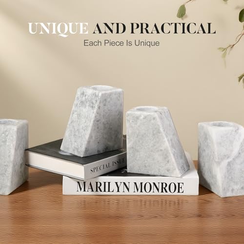 Marble Bookends Decor, Unique Vase Book Ends for Shelves, Natural Stone Book Stopper for Home, Kitchen and Office Decoration (Grigio) - color: Grigio Fantasy