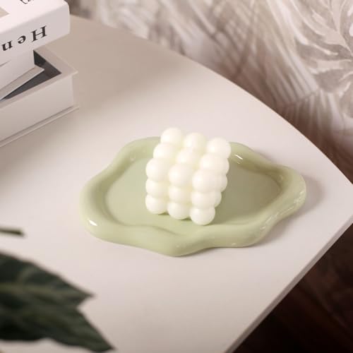 Jewelry Dish Trinket Tray for Women, Ring Dish Holder, Unique Cloud Shape Ceramic Plate Cute Things Vanity Aesthetic Room Decor Mother's Day Birthday (Mint Green) - color: Mint Green