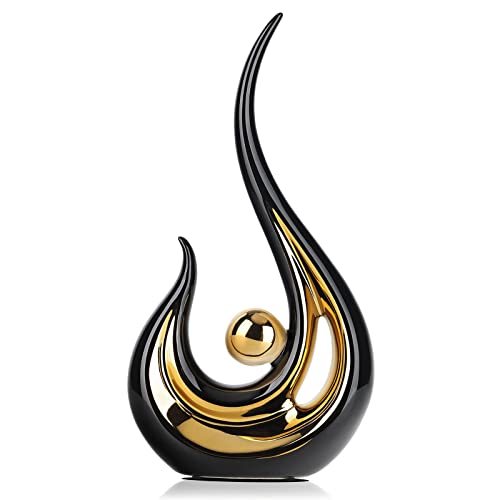LCCCK Black Gold Abstract Figurine Statues for Home Decor – Modern Ceramic Sculpture Accent, Decorative Statues for Living Room, Shelf, TV Stand, Office or Coffee Table Centerpiece Art Decoration - color: Black and Gold