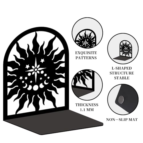 Sun Moon Metal Bookends for Shelves, High-end and Classy Book Ends for Bookshelf Decorative Books, Book Ends for Heavy Books Used for Home Office Desk Organizer and Library Decor - style: Sun Moon